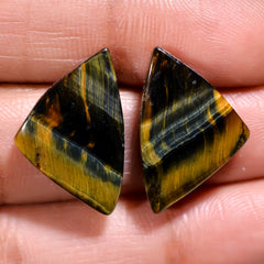 Beautiful Top Grade Quality 100% Natural Blue Tiger Eye Fancy Cabochon Loose Gemstone Pair For Making Earrings 20X13X4 MM 15.50 Cts. KR30-81 Sunkarton