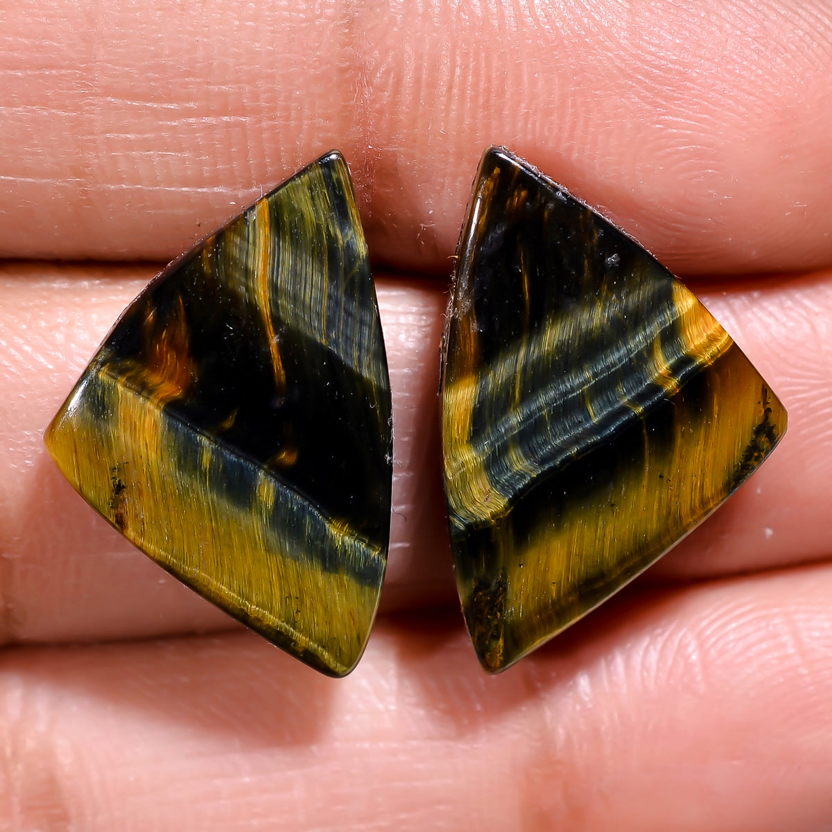 Beautiful Top Grade Quality 100% Natural Blue Tiger Eye Fancy Cabochon Loose Gemstone Pair For Making Earrings 20X13X4 MM 15.50 Cts. KR30-81 Sunkarton