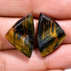 Beautiful Top Grade Quality 100% Natural Blue Tiger Eye Fancy Cabochon Loose Gemstone Pair For Making Earrings 20X13X4 MM 15.50 Cts. KR30-81 Sunkarton