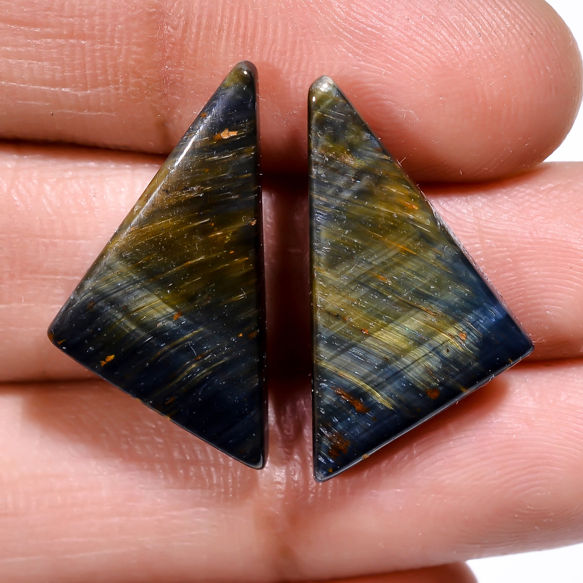 Classic Top Grade Quality 100% Natural Blue Tiger Eye Fancy Cabochon Loose Gemstone Pair For Making Earrings 23X12X4 MM 16.50 Cts. KR30-82 Sunkarton