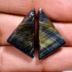 Classic Top Grade Quality 100% Natural Blue Tiger Eye Fancy Cabochon Loose Gemstone Pair For Making Earrings 23X12X4 MM 16.50 Cts. KR30-82 Sunkarton