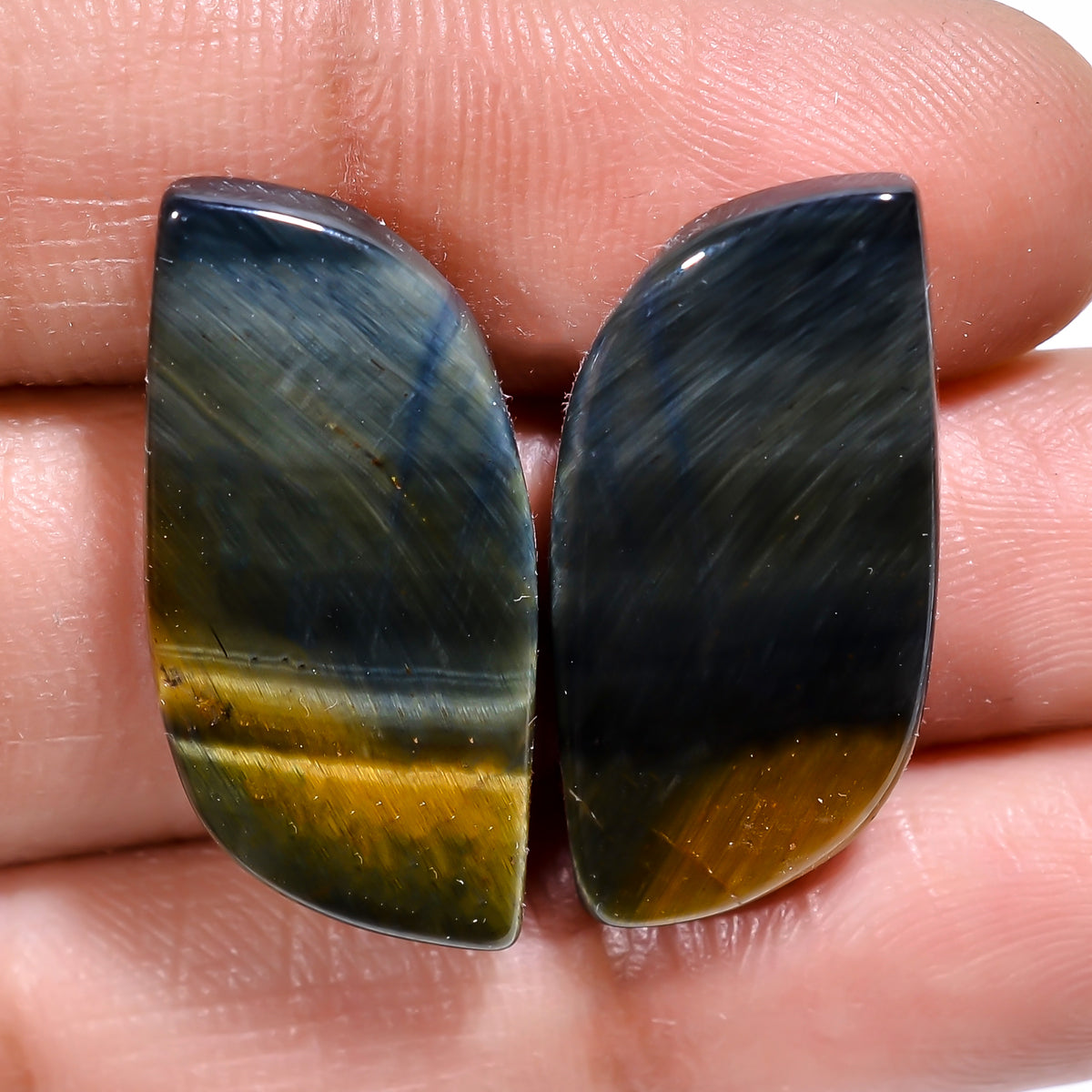 Dazzling Top Grade Quality 100% Natural Blue Tiger Eye Fancy Cabochon Loose Gemstone Pair For Making Earrings 23X11X4 MM 23.00 Cts. KR30-83 Sunkarton