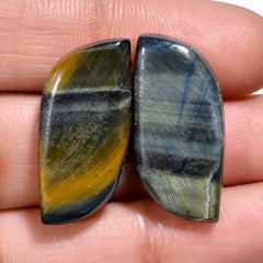 Dazzling Top Grade Quality 100% Natural Blue Tiger Eye Fancy Cabochon Loose Gemstone Pair For Making Earrings 23X11X4 MM 23.00 Cts. KR30-83 Sunkarton
