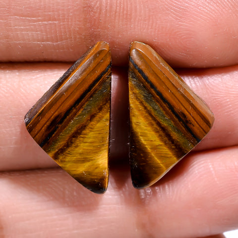 Excellent A One Quality 100% Natural Tiger Eye Fancy Shape Cabochon Loose Gemstone Pair For Making Earrings 20X11X4 MM 15.50 Cts. KR30-84 Sunkarton