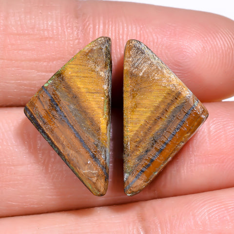 Excellent A One Quality 100% Natural Tiger Eye Fancy Shape Cabochon Loose Gemstone Pair For Making Earrings 20X11X4 MM 15.50 Cts. KR30-84 Sunkarton