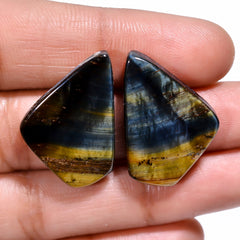 Elegant Top Grade Quality 100% Natural Blue Tiger Eye Fancy Cabochon Loose Gemstone Pair For Making Earrings 25X16X4 MM 28.50 Cts. KR30-86 Sunkarton