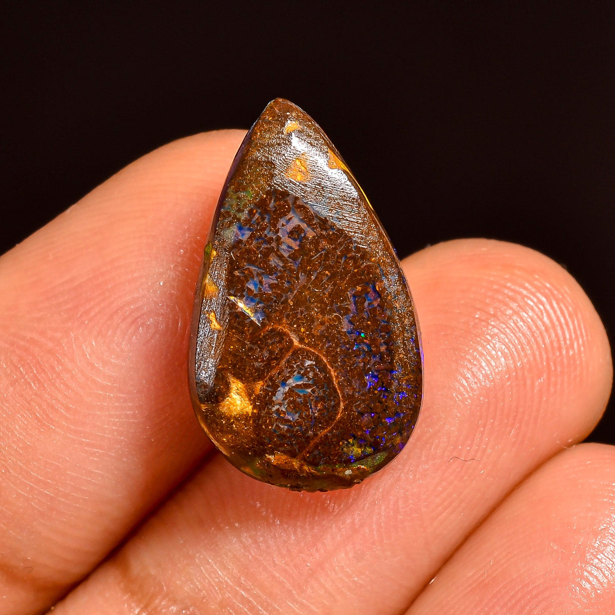 Superb Top Grade Quality 100% Natural Boulder Opal Pear Shape Cabochon Loose Gemstone For Making Jewelry 18X10X5 MM 08.00 Cts. KR62-8 Sunkarton