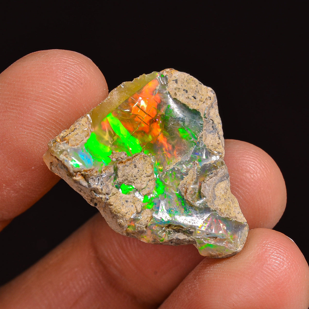 Dazzling Top Grade Quality 100% Natural Welo Fire Ethiopian Opal Fancy Rough Loose Gemstone For Making Jewelry 24X21X6 MM 14.00 Cts. KR63-6 Sunkarton