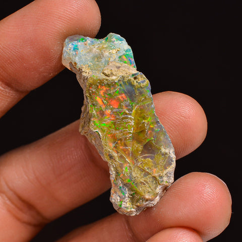 Excellent Top Grade Quality 100% Natural Welo Fire Ethiopian Opal Fancy Rough Loose Gemstone For Making Jewelry 34X16X13 MM 28.00 Cts KR63-7 Sunkarton