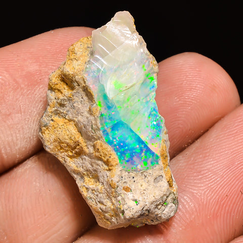 100% Natural Welo Fire Ethiopian Opal Rough Loose Gemstone 27X17X10 MM 19.5 Cts. Sunkarton