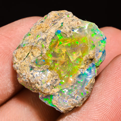 100% Natural Welo Fire Ethiopian Opal Rough Loose Gemstone 20X18X12 MM 21.5 Cts. Sunkarton