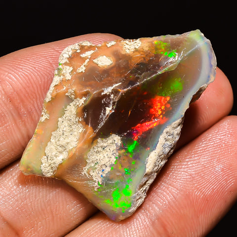 100% Natural Welo Fire Ethiopian Opal Rough Loose Gemstone 32X22X10 MM 32.5 Cts. Sunkarton