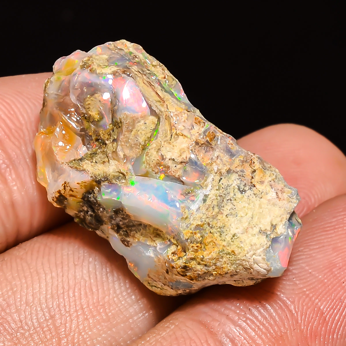 100% Natural Welo Fire Ethiopian Opal Rough Loose Gemstone 26X14X14 MM 25 Cts. Sunkarton