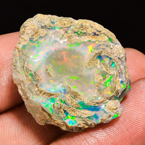 100% Natural Welo Fire Ethiopian Opal Rough Loose Gemstone 25X21X10 MM 28 Cts. Sunkarton