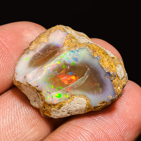 100% Natural Welo Fire Ethiopian Opal Rough Loose Gemstone 23X20X13 MM 25.5 Cts. Sunkarton