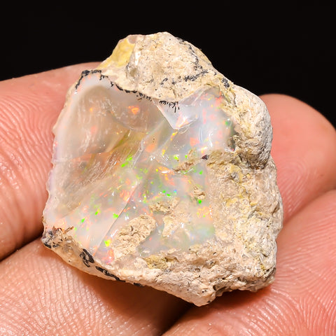 100% Natural Welo Fire Ethiopian Opal Rough Loose Gemstone 25X21X15 MM 30.5 Cts. Sunkarton