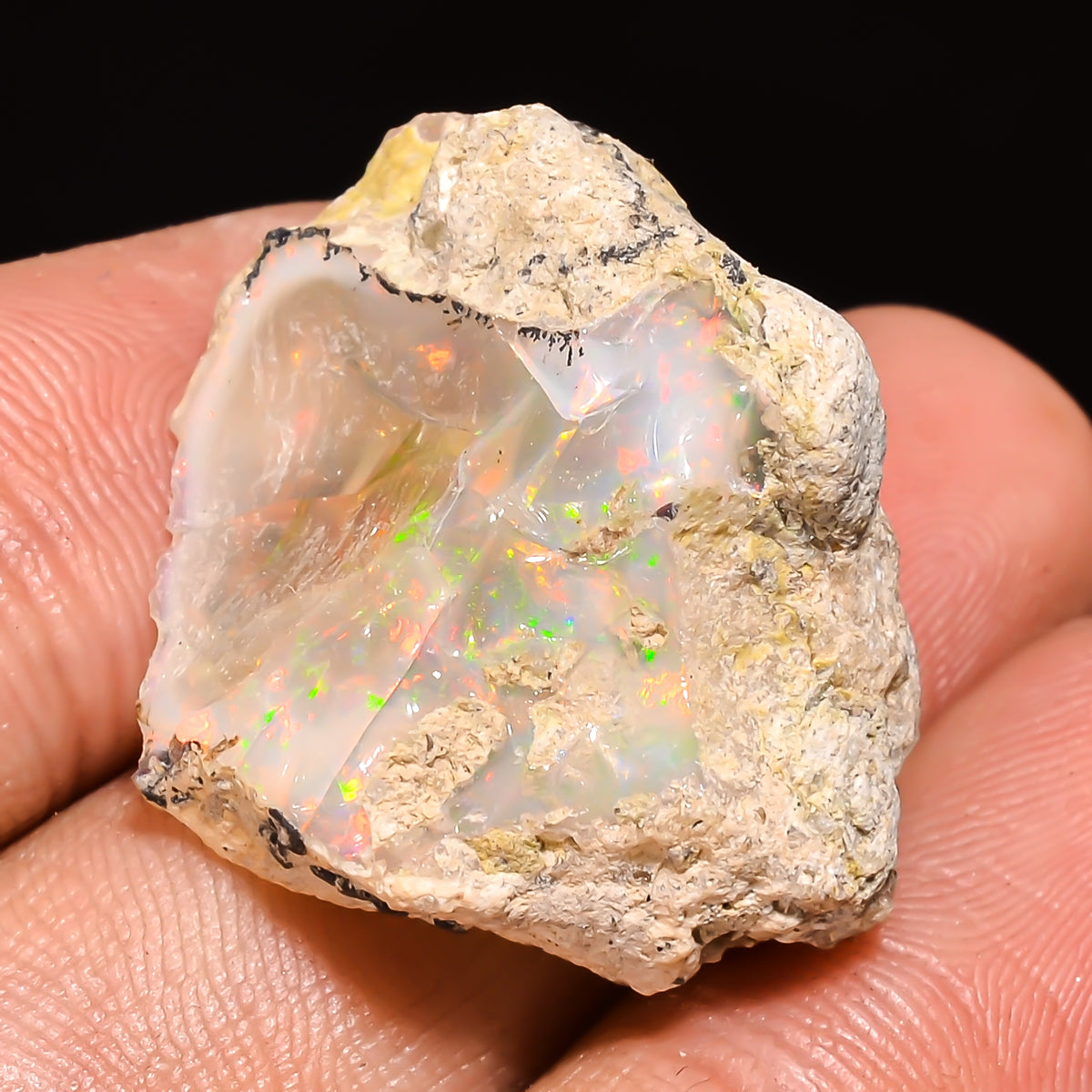 100% Natural Welo Fire Ethiopian Opal Rough Loose Gemstone 25X21X15 MM 30.5 Cts. Sunkarton