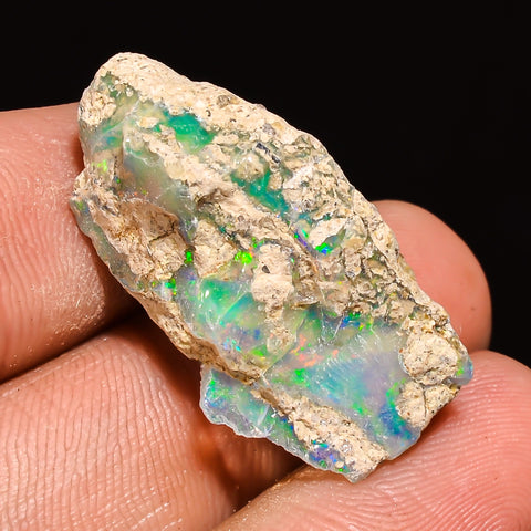 100% Natural Welo Fire Ethiopian Opal Rough Loose Gemstone 27X13X13 MM 19 Cts. Sunkarton