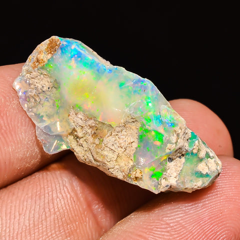 100% Natural Welo Fire Ethiopian Opal Rough Loose Gemstone 27X13X13 MM 19 Cts. Sunkarton