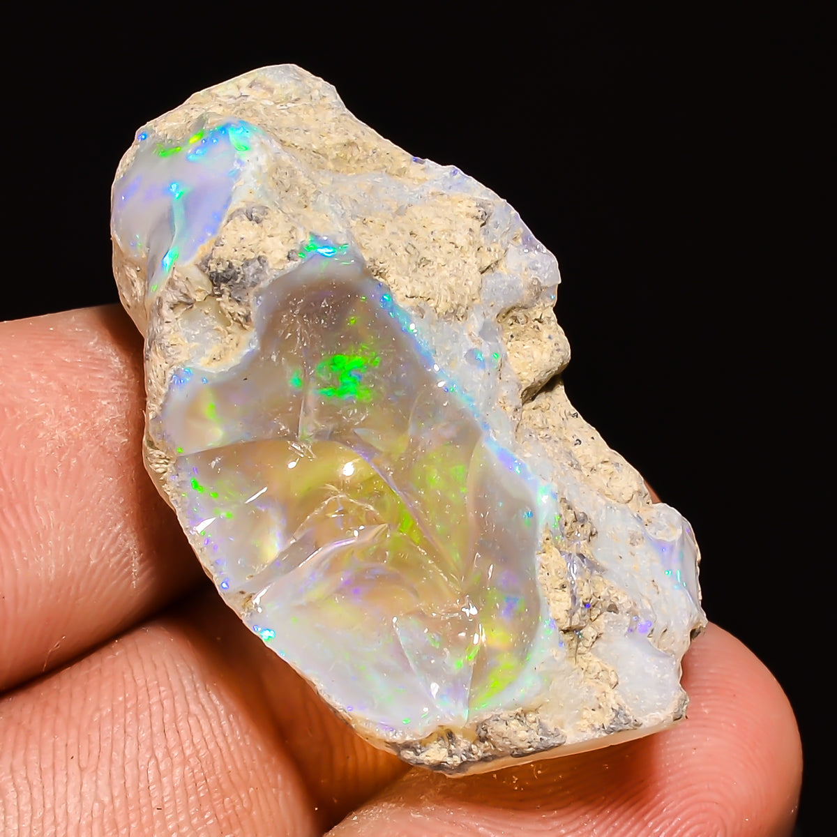 100% Natural Welo Fire Ethiopian Opal Rough Loose Gemstone 34X18X13 MM 41 Cts. Sunkarton
