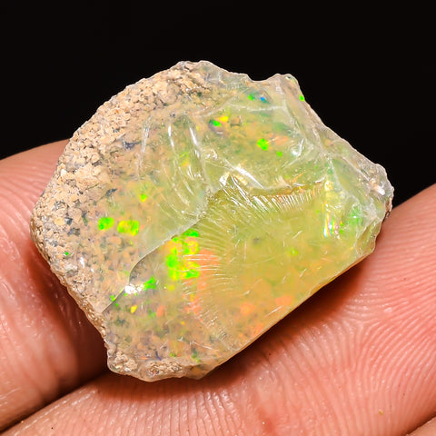 100% Natural Welo Fire Ethiopian Opal Rough Loose Gemstone 20X16X9 MM 11.5 Cts. Sunkarton