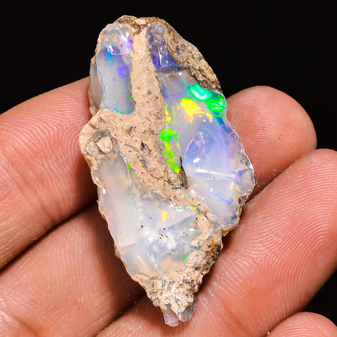 100% Natural Welo Fire Ethiopian Opal Rough Loose Gemstone 37X19X9 MM 31 Cts. Sunkarton